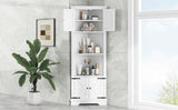 English Elm Tall Bathroom Storage Cabinet, Corner Cabinet With Doors and Adjustable Shelf, Mdf Board, White