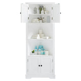 English Elm Tall Bathroom Storage Cabinet, Corner Cabinet With Doors and Adjustable Shelf, Mdf Board, White