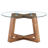 English Elm Modern Practical Circular Coffee and Tea Tables. Made Of Transparent Tempered Glass Tabletop and Wood Colored Mdf Material. Suitable For Living Rooms and Bedrooms.31.5"*31.5"*17.7"