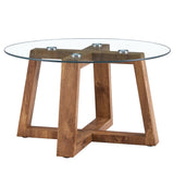 English Elm Modern Practical Circular Coffee and Tea Tables. Made Of Transparent Tempered Glass Tabletop and Wood Colored Mdf Material. Suitable For Living Rooms and Bedrooms.31.5"*31.5"*17.7"