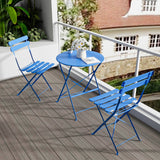 English Elm 3 Pieces Patio Bistro Balcony Metail Chair Table Set-Blue