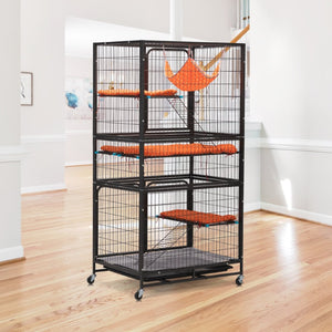 English Elm 4-story Pet Hutch Cage Iron Wire Multi-level Habitat with Ramps Lockable Wheels W2181P153020