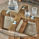 English Elm Modern Practical Circular Coffee and Tea Tables. Made Of Transparent Tempered Glass Tabletop and Wood Colored Mdf Material. Suitable For Living Rooms and Bedrooms.31.5"*31.5"*17.7"