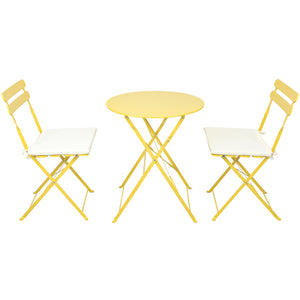 English Elm 3 Pieces Patio Bistro Balcony Metail Chair Table Set-Yellow