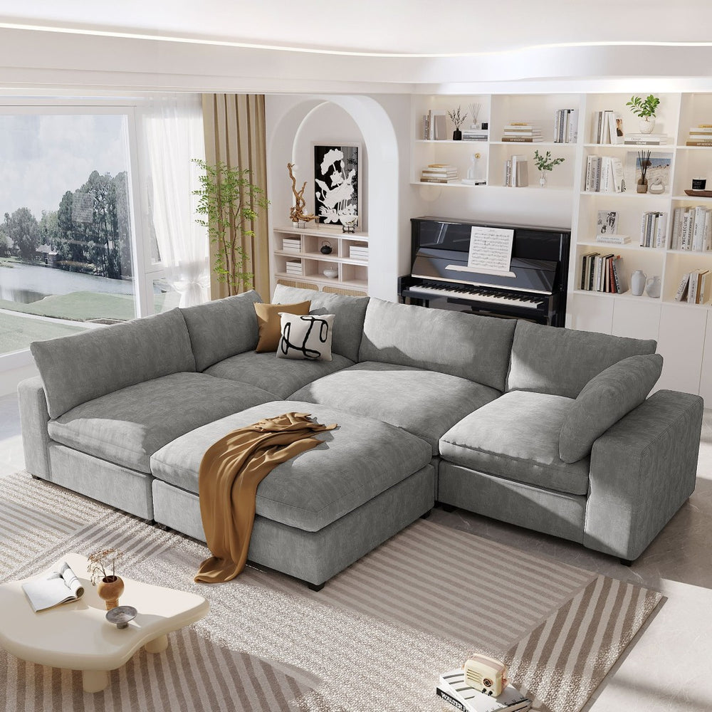 English Elm U-style Modular Sectional Sofa with Removable Ottoman Plush Polyester Living Room WY000370AAE