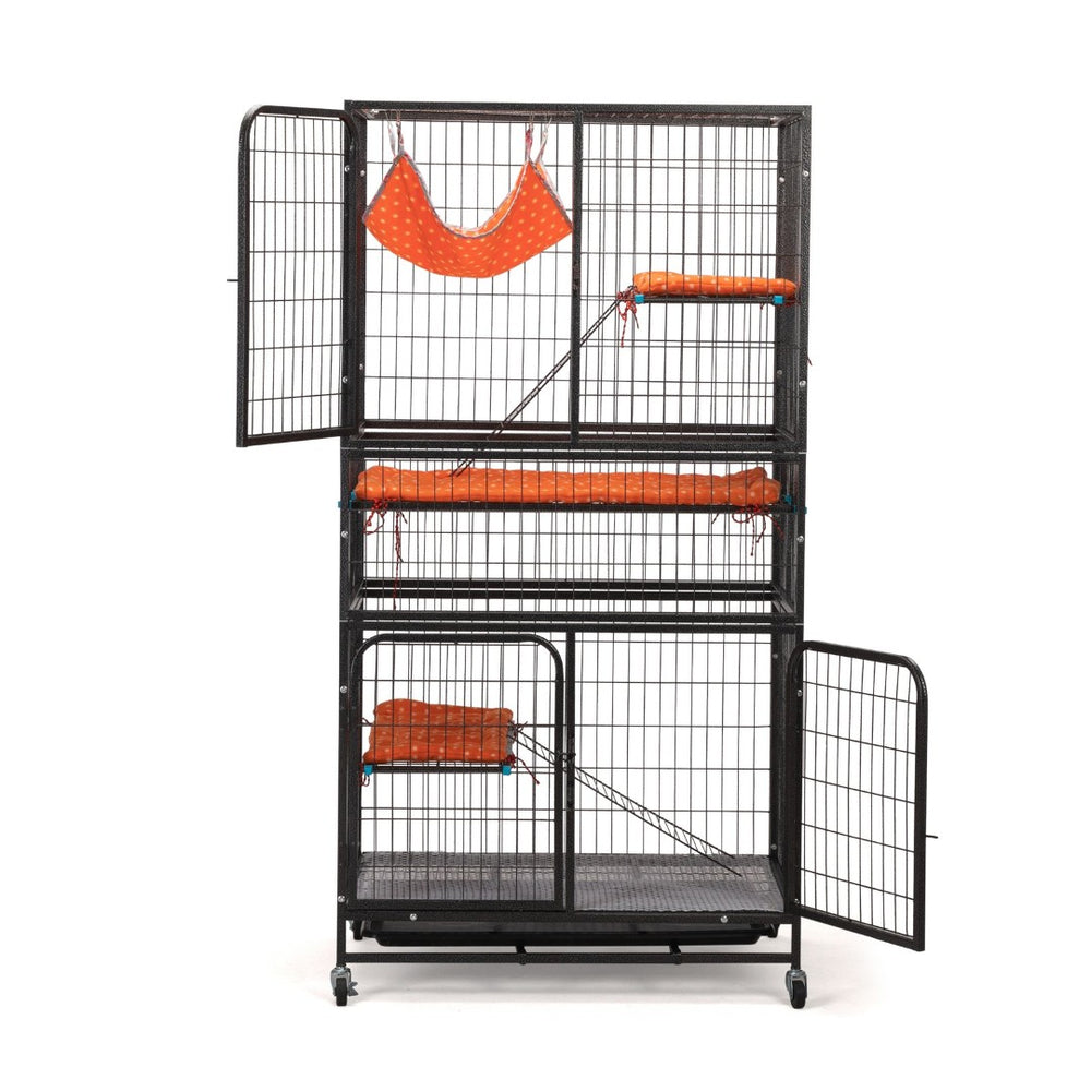English Elm 4-story Pet Hutch Cage Iron Wire Multi-level Habitat with Ramps Lockable Wheels W2181P153020
