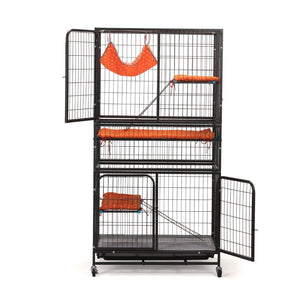 English Elm 4-story Pet Hutch Cage Iron Wire Multi-level Habitat with Ramps Lockable Wheels W2181P153020