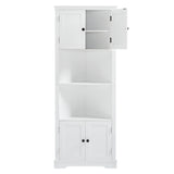 English Elm Tall Bathroom Storage Cabinet, Corner Cabinet With Doors and Adjustable Shelf, Mdf Board, White