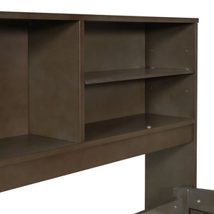 English Elm Full Size Wood Daybed with Storage Drawers Shelves and Cabinets for Guest Rooms Antique Brown LP000375AAD