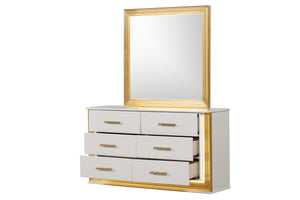 English Elm Obsession 6-Drawer Contemporary Dresser with LED Lighting, Gold Finish Wood Mix for Glam Bedrooms G150108856
