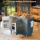Hearth and Haven Retro Mountain Wood 47"D Kitchen Island with Drop Leaf, Accent Cabinet with Internal Storage Rack, Farmhouse Rolling Kitchen Cart On Wheels For Living Room, Kitchen, Dining Room WF315658AAG