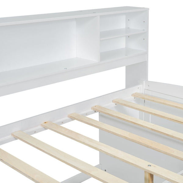 English Elm Full Size Wood Daybed with Storage Drawers Shelves and Cabinets for Guest Rooms White LP000375AAK