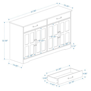 English Elm Farmhouse Buffet Sideboard with 3 Drawers and Doors White Dining Storage Cabinet W282138088
