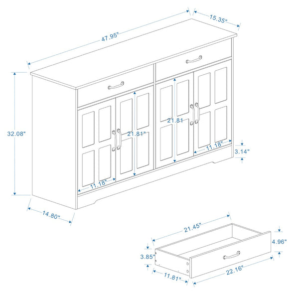 English Elm Farmhouse Buffet Sideboard with 3 Drawers and Doors White Dining Storage Cabinet W282138088