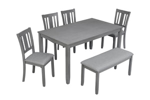 English Elm 6 Piece Kitchen Dining Set - Modern Gray Rectangular Table With 4 Chairs & Versatile Bench For 6 W1998S00007