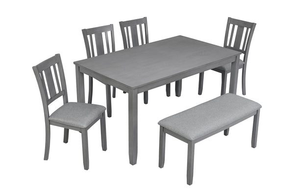 English Elm 6 Piece Kitchen Dining Set - Modern Gray Rectangular Table With 4 Chairs & Versatile Bench For 6 W1998S00007