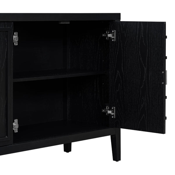 English Elm Trexm Retro Four Door Buffet Sideboard Solid Wood Distressed Finish Dining Storage WF307723AAB