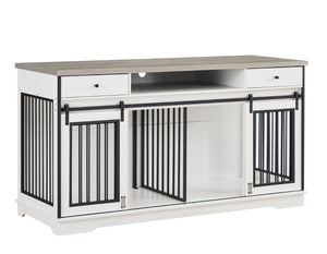 English Elm Super Sized Tv Stand Dog Crate Combo with Drawers Two Pet Spaces Living Room W1162P151258