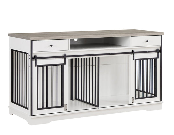 English Elm Super Sized Tv Stand Dog Crate Combo with Drawers Two Pet Spaces Living Room W1162P151258