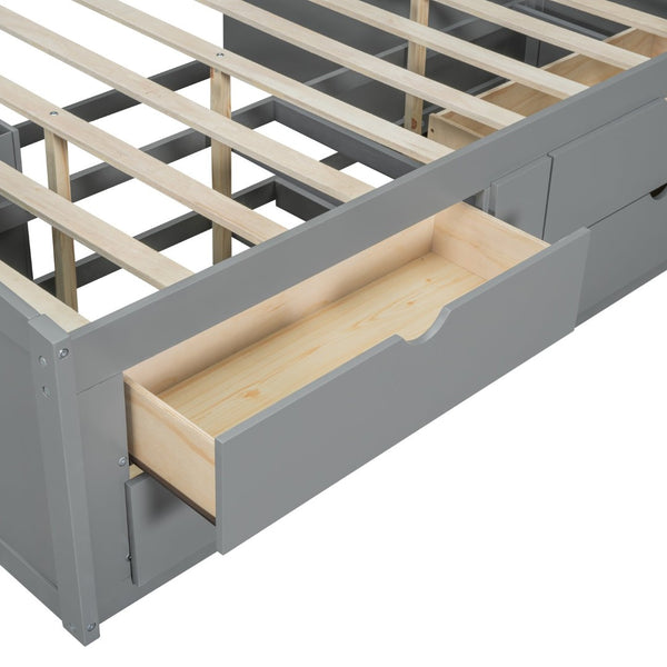 English Elm Full Size Wood Daybed with Storage Drawers Shelves and Cabinets for Guest Rooms Gray LP000375AAE