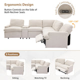 English Elm 104'' Power Recliner Corner Sofa Home Theater Reclining Sofa Sectional Couches With Storage Box, Cup Holders, Usb Ports and Power Socket For Living Room, Beige