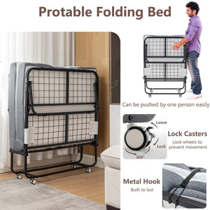 English Elm Folding Rollaway Guest Bed with Memory Foam Mattress Steel Frame and Storage Cover W1422140107