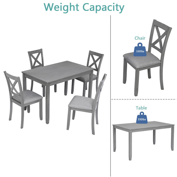 English Elm Wooden 5 Piece Dining Set Birch Veneer Table X-back Chairs for Small Spaces W1998S00012