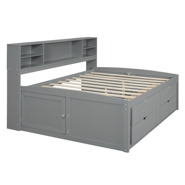 English Elm Full Size Wood Daybed with Storage Drawers Shelves and Cabinets for Guest Rooms Gray LP000375AAE