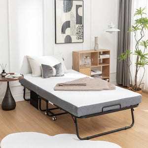 English Elm Folding Rollaway Guest Bed with Memory Foam Mattress Steel Frame and Storage Cover W1422140107