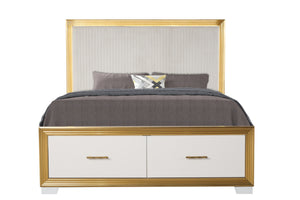 English Elm Obsession Contemporary 4Pc Queen Bedroom Set With Led Lighting & Gold Finish For Modern Elegance B009S02125