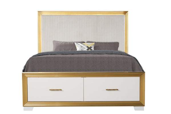 English Elm Obsession Contemporary 4Pc Queen Bedroom Set With Led Lighting & Gold Finish For Modern Elegance B009S02125