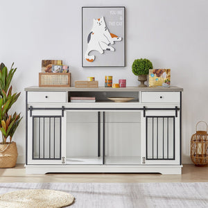 English Elm Super Sized Tv Stand Dog Crate Combo with Drawers Two Pet Spaces Living Room W1162P151258