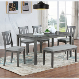 English Elm 6 Piece Kitchen Dining Set - Modern Gray Rectangular Table With 4 Chairs & Versatile Bench For 6 W1998S00007