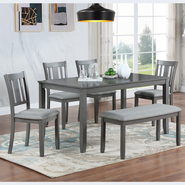 English Elm 6 Piece Kitchen Dining Set - Modern Gray Rectangular Table With 4 Chairs & Versatile Bench For 6 W1998S00007