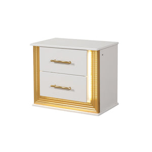 English Elm Obsession Contemporary 5Pc Queen Bedroom Set With Gold Finish, Wood Build & Led Lighting Features B009S01280