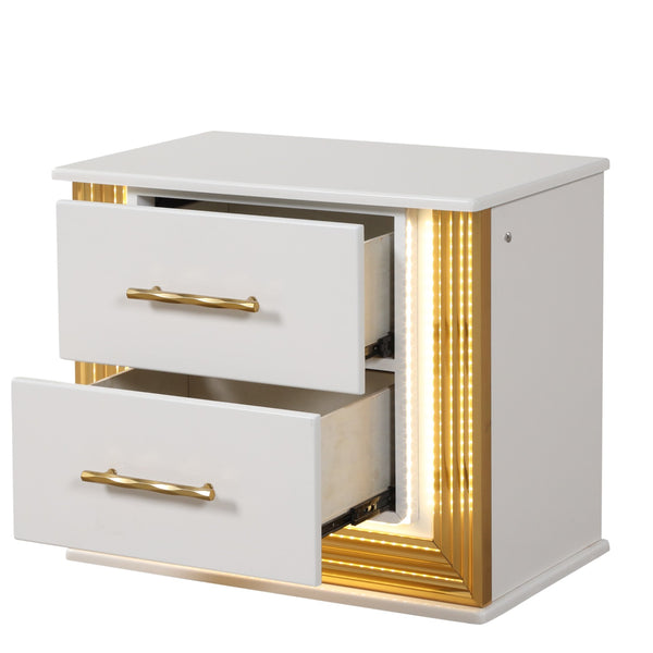 English Elm Obsession 5Pc King Bedroom Set With Gold Finish, Led Lighting & Elegant Storage Solutions For Modern Homes B009S02124