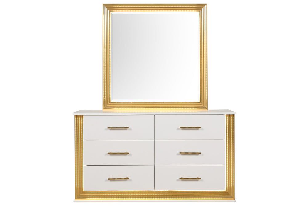English Elm Obsession Luxe 4Pc King Bedroom Set With Led Accent Lighting, Gold Finish & Spacious Storage Solutions B009S01281-GIGA
