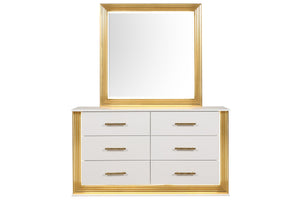 English Elm Obsession 6-Drawer Contemporary Dresser with LED Lighting, Gold Finish Wood Mix for Glam Bedrooms G150108856
