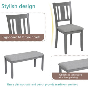 English Elm 6 Piece Kitchen Dining Set - Modern Gray Rectangular Table With 4 Chairs & Versatile Bench For 6 W1998S00007
