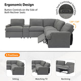 English Elm 104'' Power Recliner Corner Sofa Home Theater Reclining Sofa Sectional Couches With Storage Box, Cup Holders, Usb Ports and Power Socket For Living Room, Dark Grey