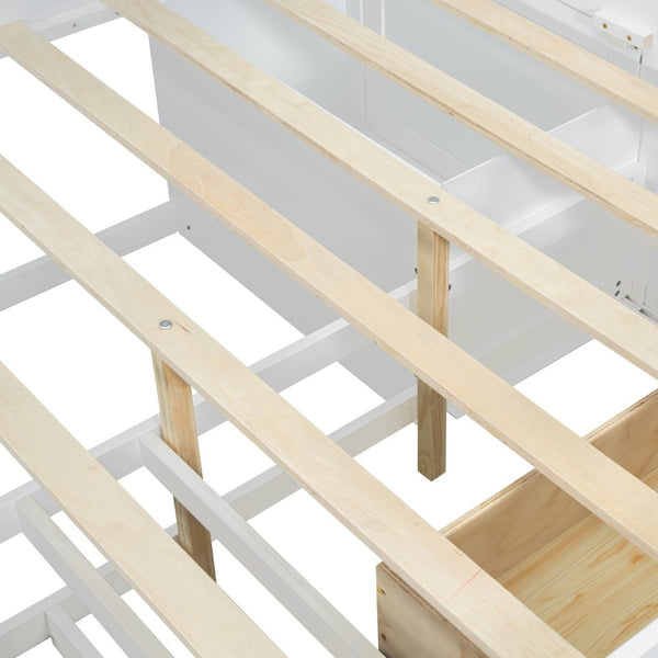 English Elm Full Size Wood Daybed with Storage Drawers Shelves and Cabinets for Guest Rooms White LP000375AAK