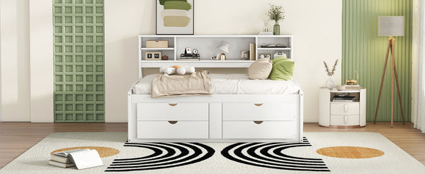 English Elm Full Size Wood Daybed with Storage Drawers Shelves and Cabinets for Guest Rooms White LP000375AAK