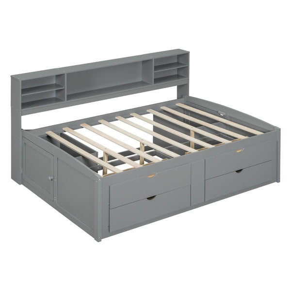 English Elm Full Size Wood Daybed with Storage Drawers Shelves and Cabinets for Guest Rooms Gray LP000375AAE