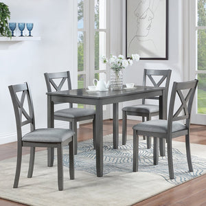 English Elm Wooden 5 Piece Dining Set Birch Veneer Table X-back Chairs for Small Spaces W1998S00012