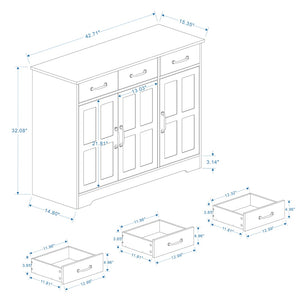 English Elm Farmhouse Buffet Sideboard with 3 Drawers and Doors White Dining Storage Cabinet W282138084