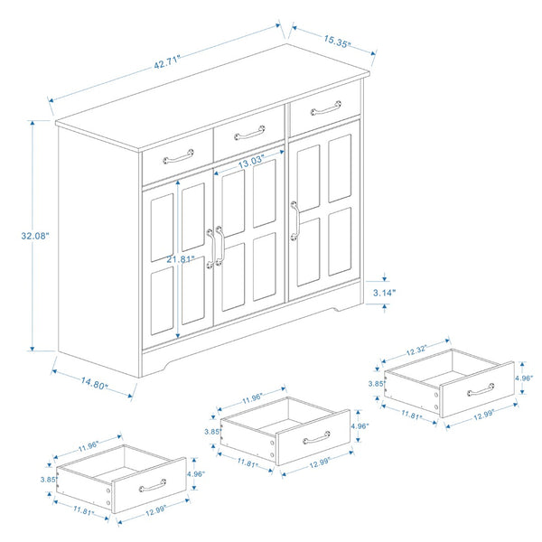 English Elm Farmhouse Buffet Sideboard with 3 Drawers and Doors White Dining Storage Cabinet W282138084