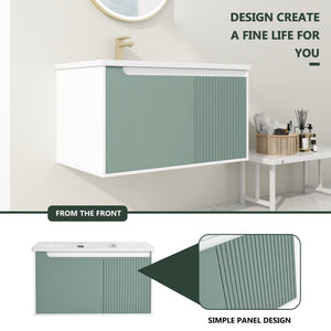 English Elm 36" Wall-Mounted Vanity with Ceramic Sink, Dual-Texture Wave Door, Soft-Close Hinges, Eco Plywood W999S00127
