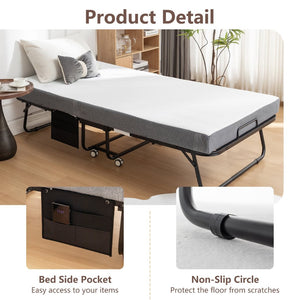English Elm Folding Rollaway Guest Bed with Memory Foam Mattress Steel Frame and Storage Cover W1422140107
