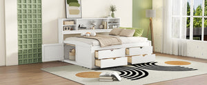 English Elm Full Size Wood Daybed with Storage Drawers Shelves and Cabinets for Guest Rooms White LP000375AAK