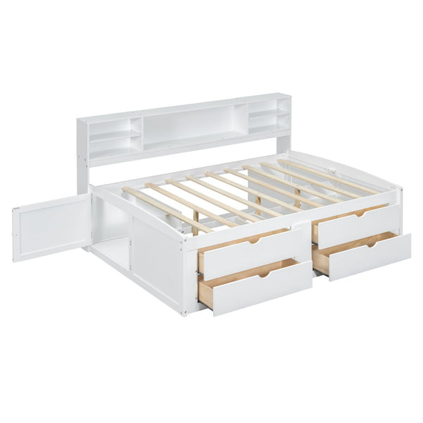 English Elm Full Size Wood Daybed with Storage Drawers Shelves and Cabinets for Guest Rooms White LP000375AAK